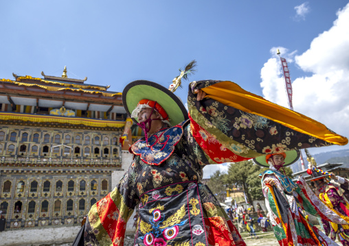 Dance of the hats during Ura Yakchoe festival, Bumthang, Ura, Bhutan