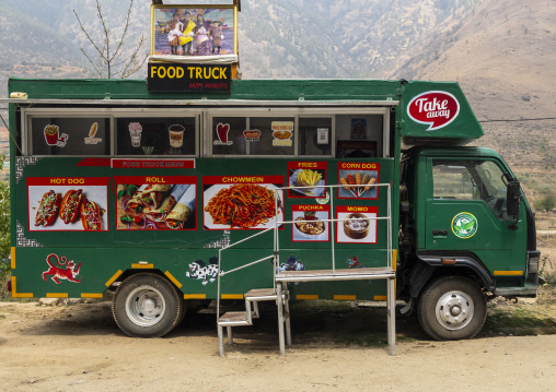 Foof truck selling local food, Wangchang Gewog, Paro, Bhutan