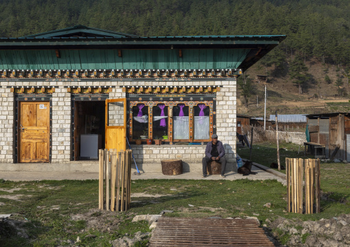 Bhutanese traditional house at rural area, Chhoekhor Gewog, Bumthang, Bhutan