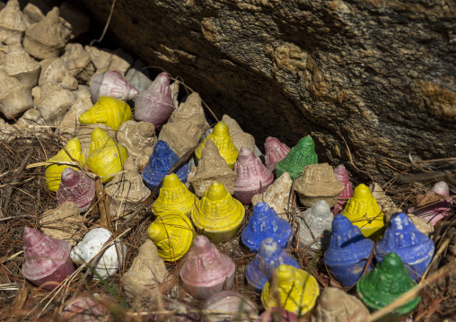 Tsa Tsas made with ashes of the deads to commemorate them, Bumthang, Mo Chhu, Bhutan