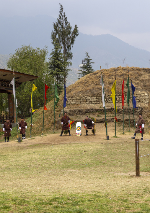 Bhutanese archers on an archery range, Chang Gewog, Thimphu, Bhutan