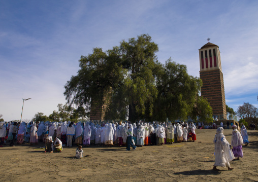 Eritrean women praying at Enda Mariam church, Central Region, Asmara, Eritrea