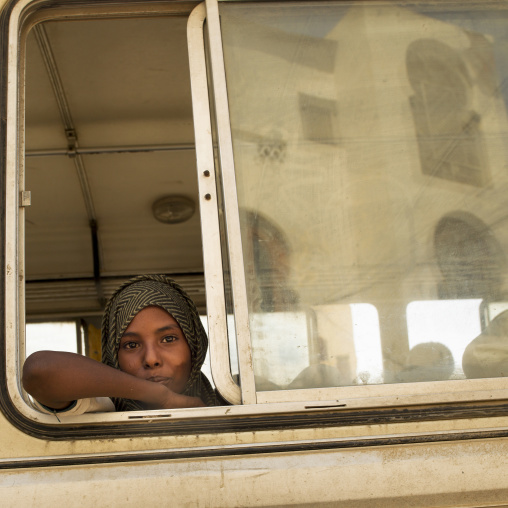 Eritrean girl in a school bus, Northern Red Sea, Massawa, Eritrea