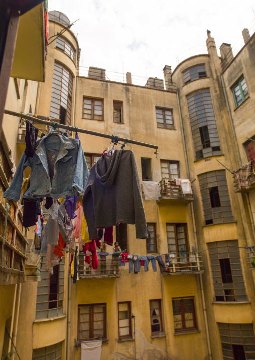 Clothes drying inside Falletta art deco building, Central Region, Asmara, Eritrea