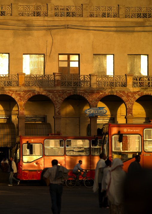 Bus station in the sunset light, Central Region, Asmara, Eritrea