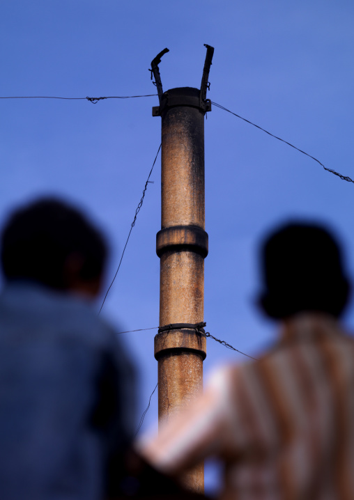 Eritrean children in front of a chimney, Anseba, Keren, Eritrea