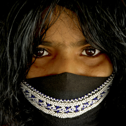 Portrait of a veiled Rashaida tribe young woman, Northern Red Sea, Massawa, Eritrea