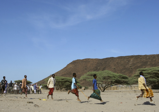 Afar tribe men dancing during a wedding, Northern Red Sea, Thio, Eritrea