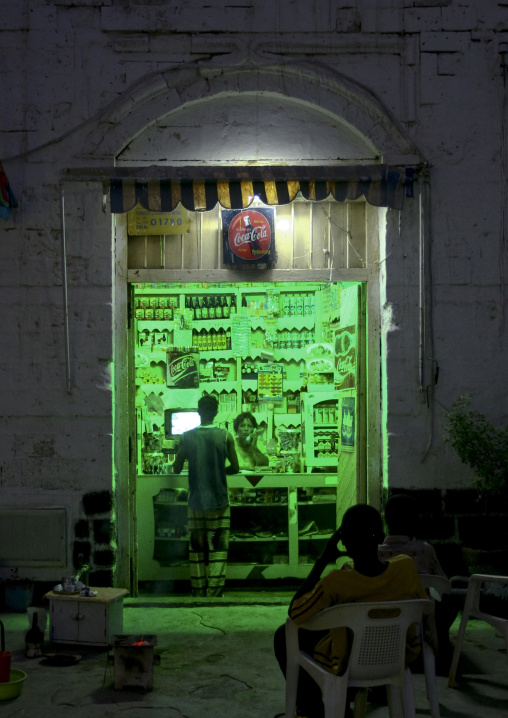 Shop at night in the old quarter, Northern Red Sea, Massawa, Eritrea