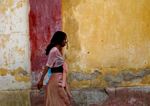 Eritrean woman walking in the street, Central Region, Asmara, Eritrea