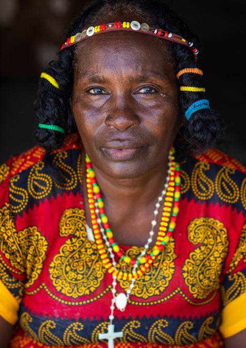 Portrait of a Kunama tribe woman with traditional hairstyle, Gash-Barka, Barentu, Eritrea