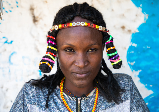 Portrait of a Kunama tribe woman with traditional hairstyle, Gash-Barka, Barentu, Eritrea