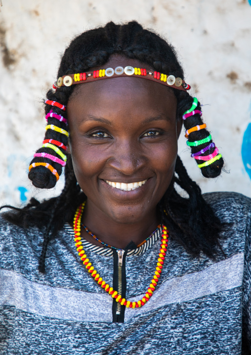 Portrait of a Kunama tribe woman with traditional hairstyle, Gash-Barka, Barentu, Eritrea