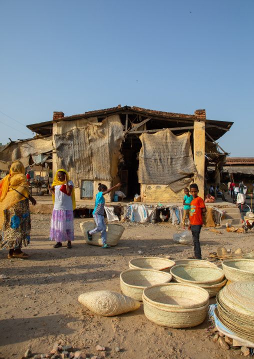 Baskets for sale in a market, Gash-Barka, Agordat, Eritrea