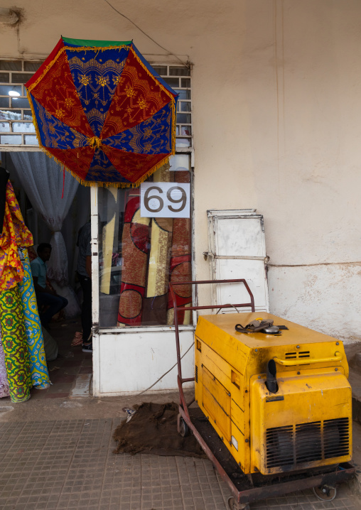 Generator for emergency electric power in front of a shop, Central region, Asmara, Eritrea