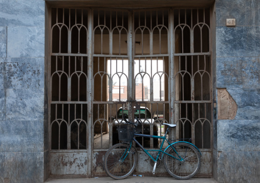 Iron gate of an old art deco building from the italian colonial times, Central region, Asmara, Eritrea