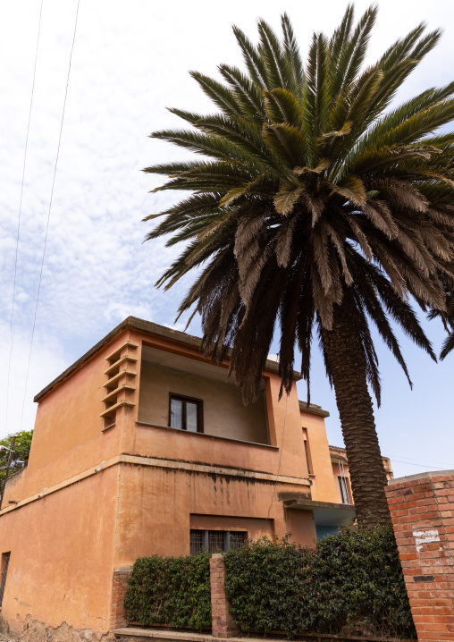 Exterior of old art deco style villa from the italian colonial times, Central region, Asmara, Eritrea