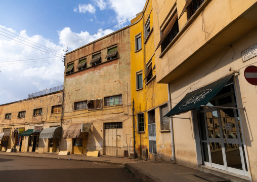 Exterior of old art deco style building from the italian colonial times, Central region, Asmara, Eritrea