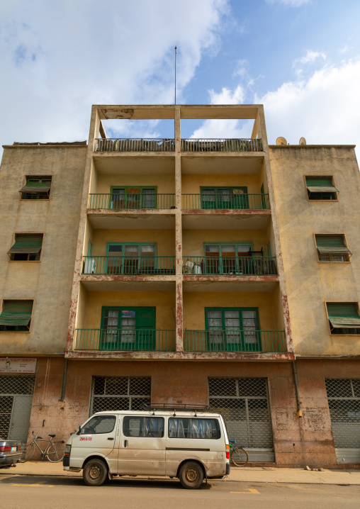 Exterior of old art deco style building from the italian colonial times, Central region, Asmara, Eritrea