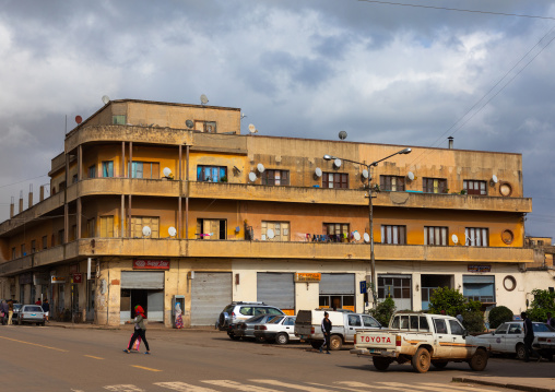 Exterior of old art deco style building from the italian colonial times, Central region, Asmara, Eritrea