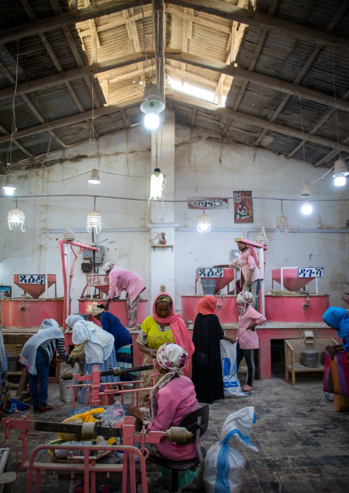 Eritrean people bringing grains to grind in a mill, Central region, Asmara, Eritrea