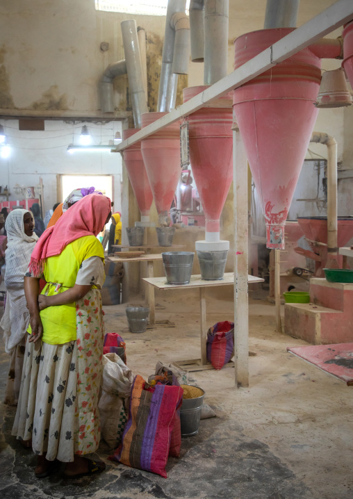 Eritrean people bringing grains to grind in a mill, Central region, Asmara, Eritrea