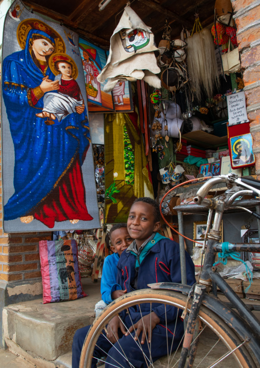 Shop selling religious carpets in the market, Central region, Asmara, Eritrea