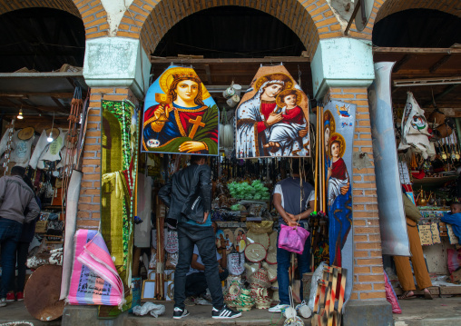 Shop selling religious carpets in the market, Central region, Asmara, Eritrea