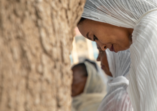 Eritrean women praying in enda mariam orthodox cathedral, Central region, Asmara, Eritrea