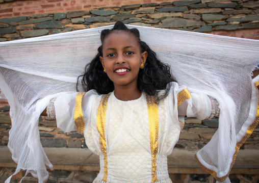 Portrairt of an eritrean orthodox girl with traditional hairstyle, Central region, Asmara, Eritrea