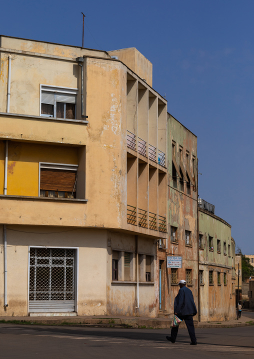 Exterior of old art deco style building from the italian colonial times, Central region, Asmara, Eritrea