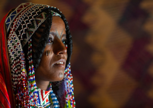 Portrait of an Afar tribe girl with beaded headwear, Central region, Asmara, Eritrea