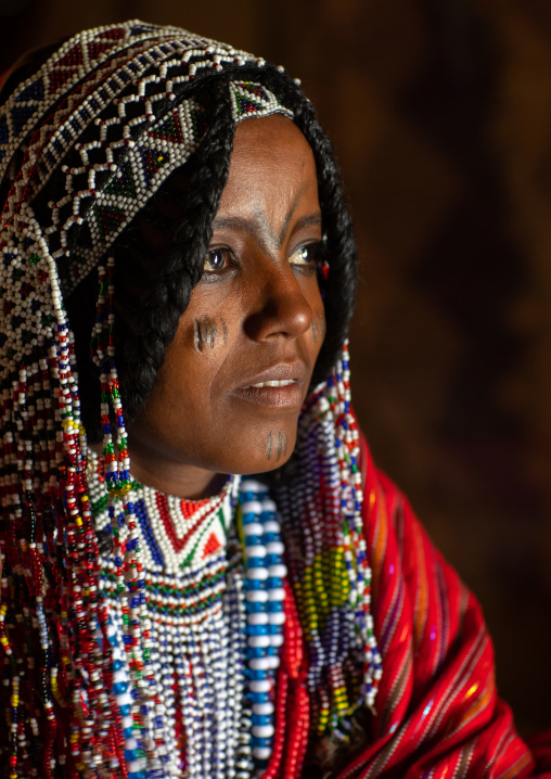 Portrait of an Afar tribe girl with beaded headwear, Central region, Asmara, Eritrea