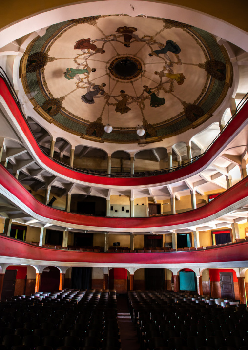 Decorated ceiling inside the old opera house from the italian colonial times, Central region, Asmara, Eritrea