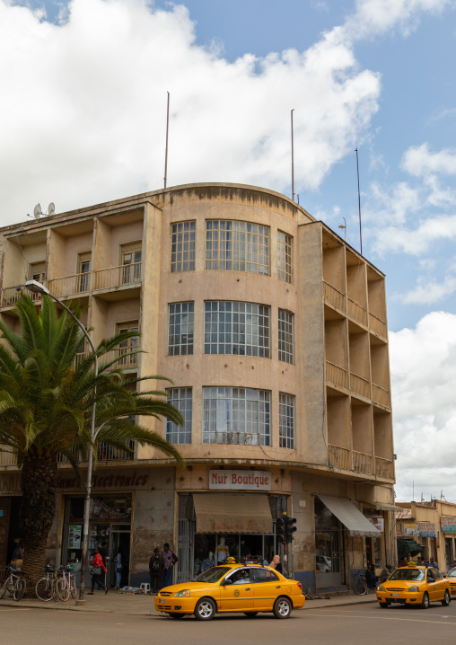 Exterior of old art deco style building from the italian colonial times, Central region, Asmara, Eritrea