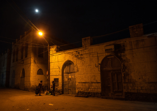 Ottoman architecture house at night, Northern Red Sea, Massawa, Eritrea