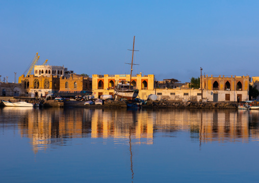 Old ottoman architecture buildings seen from the sea, Northern Red Sea, Massawa, Eritrea