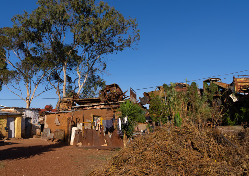 Houses in the Military tank graveyard, Central Region, Asmara, Eritrea