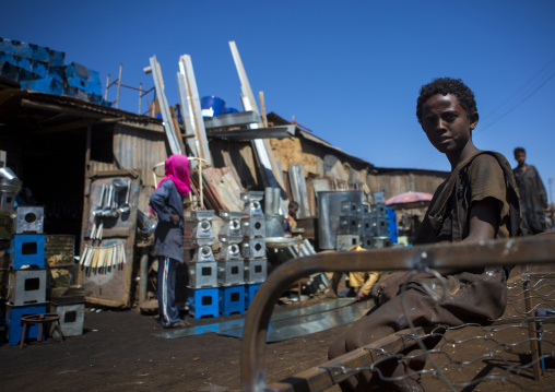 Eritrean child in medebar metal market, Central Region, Asmara, Eritrea