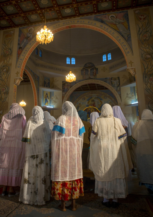 Eritrean people praying in a church, Central Region, Asmara, Eritrea