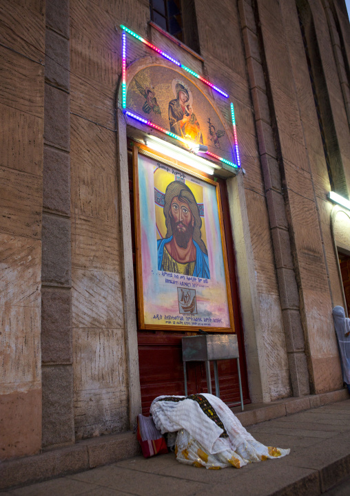 Eritrean women praying in front of a church, Central Region, Asmara, Eritrea