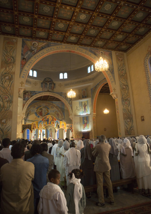 Eritrean people praying in a church, Central Region, Asmara, Eritrea