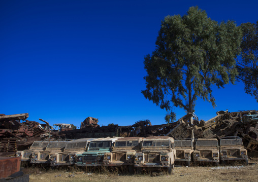 Land rover cars in the tank and truck graveyard, Central Region, Asmara, Eritrea