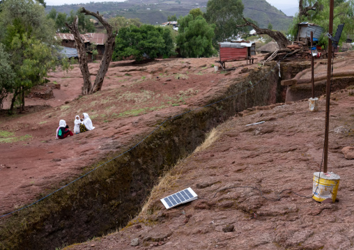 Solar panel on a rock-hewn church, Amhara Region, Lalibela, Ethiopia