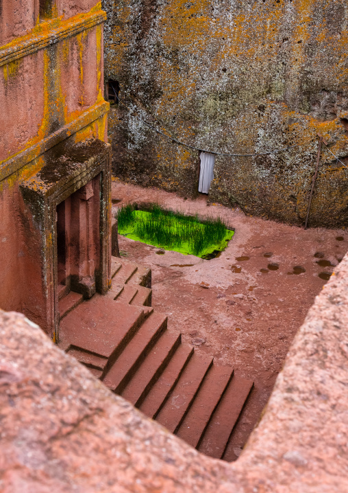 St George rock-hewn church from above, Amhara Region, Lalibela, Ethiopia