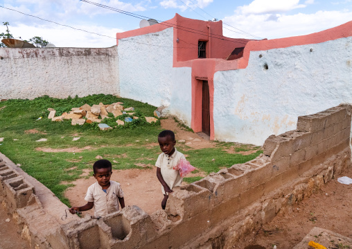 Ethiopian children in the courtyard of an old harari house, Harari Region, Harar, Ethiopia