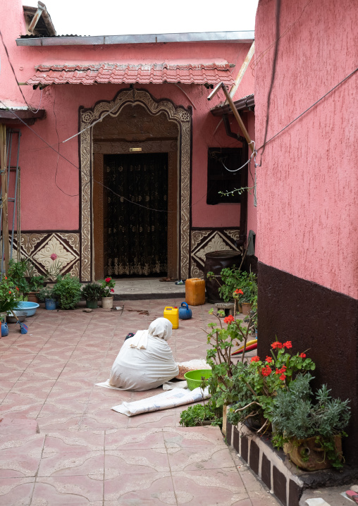 Inside a traditional harari house courtyard, Harari Region, Harar, Ethiopia