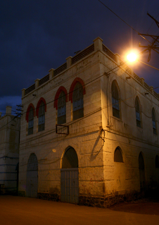 Ottoman house at night, Northern Red Sea, Massawa, Eritrea