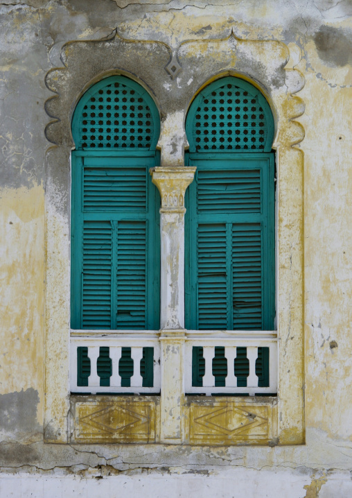 Green window of an old ottoman house, Northern Red Sea, Massawa, Eritrea