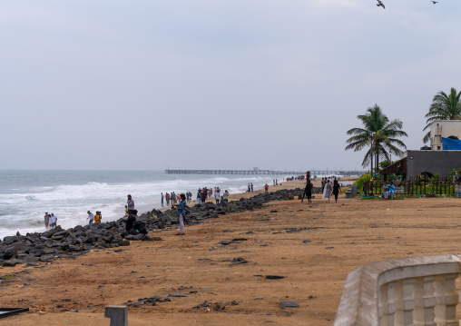 Indian people on the restored beach, Pondicherry, Puducherry, India